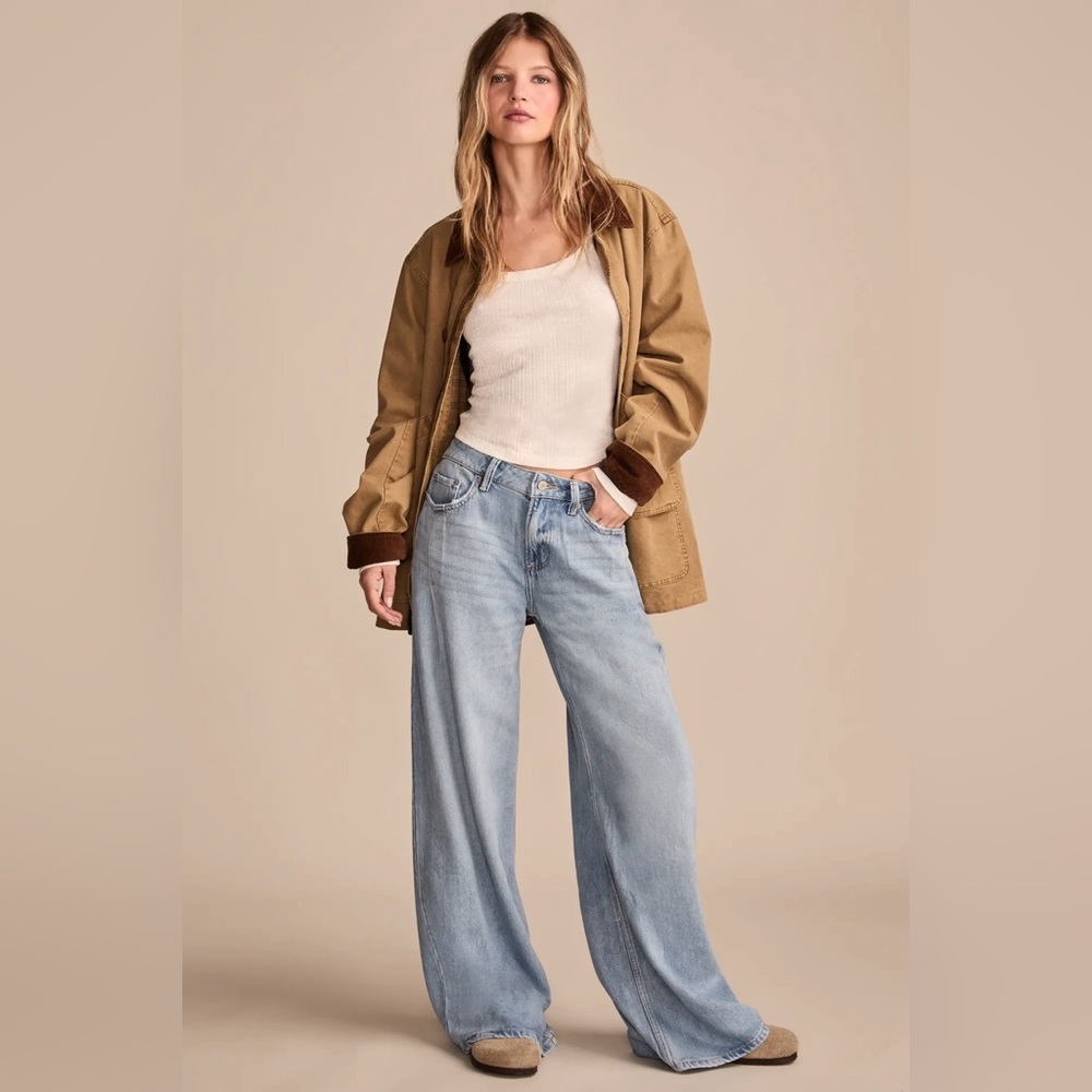 Lucky Brand Palazzo Wide Leg Pleated Liquid Denim Jeans